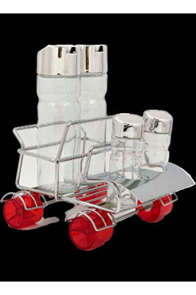 Dania مجموعة زجاجات زيت مكونة من 4 قطع مع حامل باللون الأحمر 20×20 سم