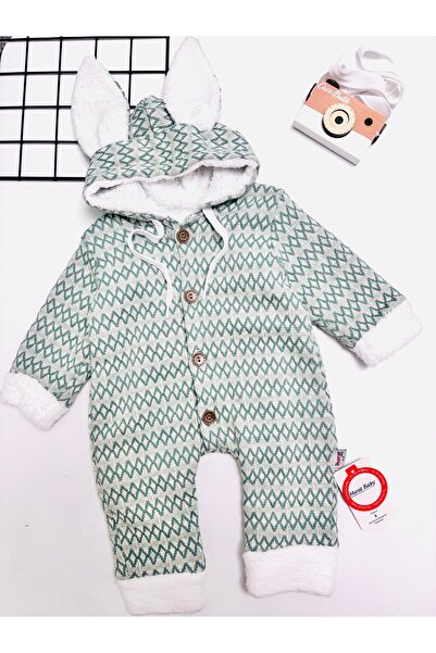 cacobutik bebek triko içi peluş kapşonlu tulum