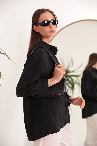 Markaseli Modal Fabric Oversize Γυναικείο Πουκάμισο-μαύρο