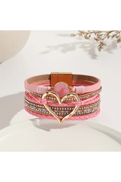 GlassySKY Stylish Multi-Layer Bohemian Style Heart Faux Leather and Rhineston...