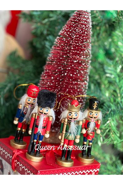 QUEEN AKSESUAR Green Navy Blue Imported 4-Piece Movable Hanging Wooden Nutcracker Set - Pine Tree Decoration Ornament
