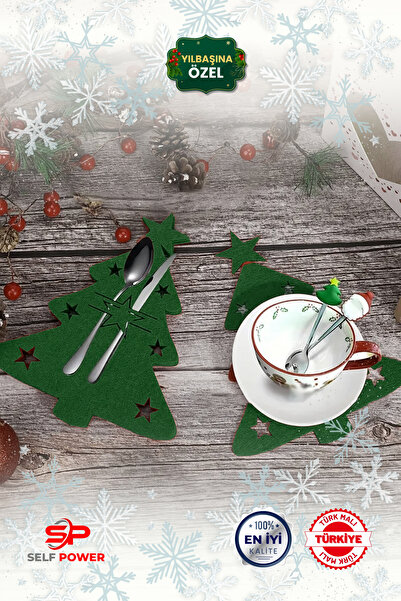 Self Power NOEL AĞACI KEÇE BIÇAK ÇATAL SETİ TEMALI TASARIM&PARTİ DEKORU MASAÜSTÜ DEKORU