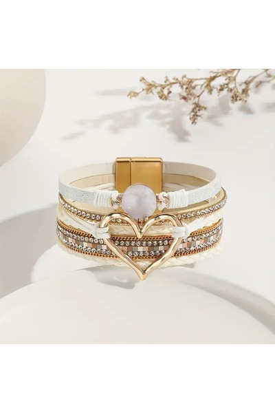 GlassySKY Şık Çok Katmanlı Bohem Tarz Kalpli Suni Deri ve Taşlı Manyetik Kapa...