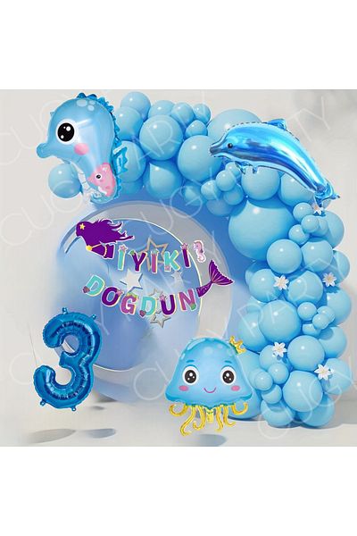 CUGY BLUE SEA ANEMONE DOLPHIN FISH SEA HORSE FIGURATIV CONCEPT SET DE PETRECERE ORNAMENT DE ZI DE NAȘTERE