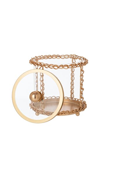 Dania A glass plate with gold metal chains for sweets and multi-use decoration