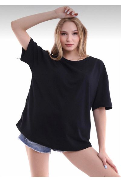 New Shine Μπλουζάκι Unisex Cotton Black Crew Neck Oversize