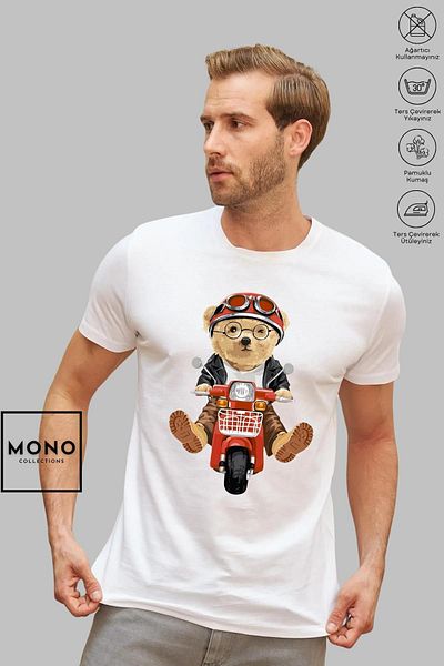 New Shine MONO COLLECTION Unisex Oversize Crew Neck Βαμβακερό Teddy εμπριμέ κοντομάνικο μπλουζάκι