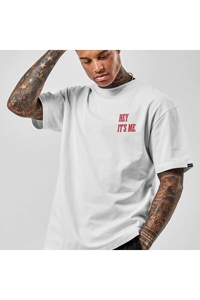New Shine Κόκκινο κόκκινο μπροστινό μάσκα Crew Neck Oversize βαμβακερό μπλουζάκι - Cat Printed