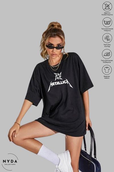 New Shine Μπλουζάκι Unisex Oversize Crew Neck Cotton Metallica με κοντό μανίκι
