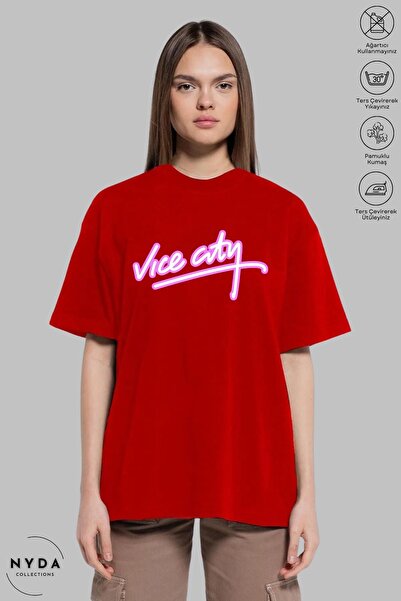 New Shine Unisex okrugla kragna Vice City Štampano Pamuk Oversize kroj majica...