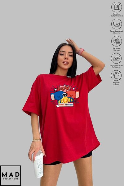 New Shine MAD COLLECTION Unisex Oversize Crew Neck Cotton Boxing Pow εμπριμέ κοντομάνικο μπλουζάκι