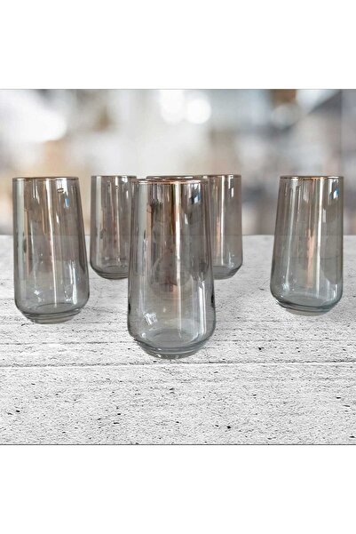 P H Panayır Home Füme -Siyah 6 Adet Meşrubat Su Bardak Takımı Gümüş Yaldız