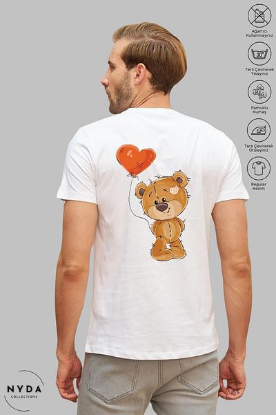 New Shine Μπλουζάκι Unisex Oversize Crew Neck Cotton Bear με στάμπα με κοντό μανίκι