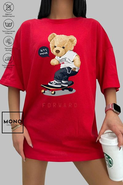 New Shine ΣΥΛΛΟΓΗ MONO Unisex Oversize Crew Neck Cotton Lets Move Teddy Bear με εμπριμέ κοντομάνικο μπλουζάκι
