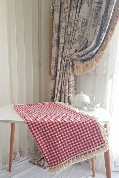 İnciShop Kırmızı Kare Desen Pötikare Sofra Bezi, Piknik Örtüsü, Masa Örtüsü