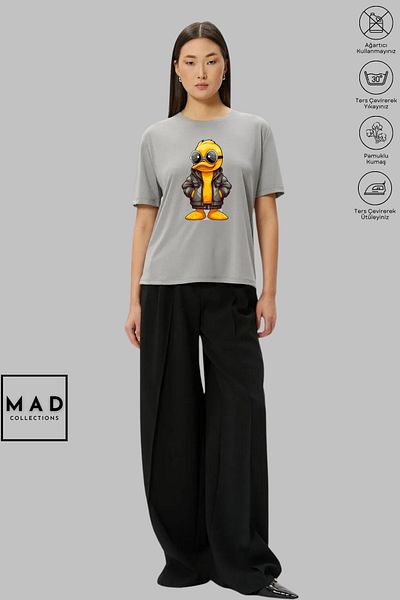 New Shine MAD COLLECTION Unisex Oversize Crew λαιμόκοψη βαμβακερό DUCK εμπριμέ κοντομάνικο μπλουζάκι