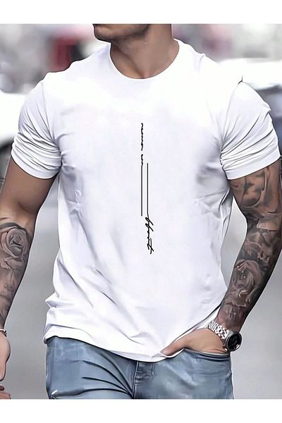 New Shine Μπλουζάκι Unisex Crew Neck με εμπριμέ βαμβακερό κοντό μανίκι