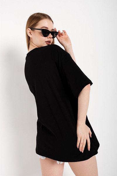 New Shine Μπλουζάκι Unisex Cotton Black Crew Neck Oversize Boyfriend