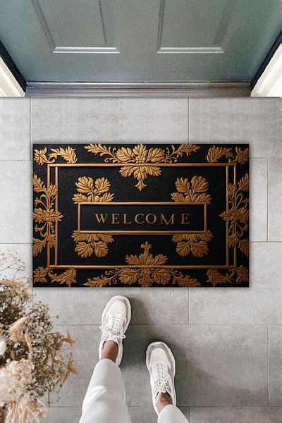 Dormot Home Digital Printing Premium Gold Motif Welcome Door Mat