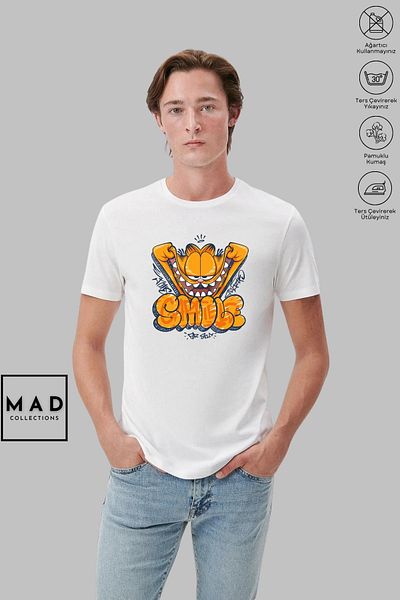 New Shine MAD COLLECTION Tricou cu mânecă scurtă cu imprimeu GARFIELD SMILE din bumbac cu gât supradimensionat