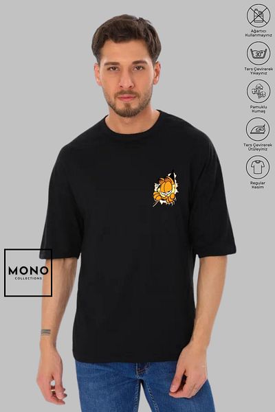 New Shine MONO COLLECTION Unisex Oversize Crew λαιμόκοψη βαμβακερό κοντομάνικο μπλουζάκι με στάμπα Garfield