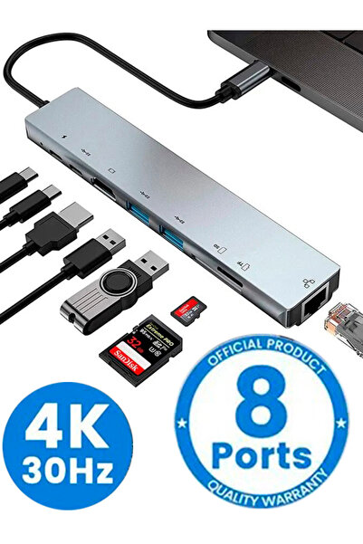DigiMonster 8-IN-1 USB C Hub Type-C Bağlantı İstasyonu 4K HD RJ45 Ethernet US...