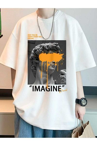 New Shine Tricou oversize cu mânecă scurtă din bumbac imprimat cu gât crew