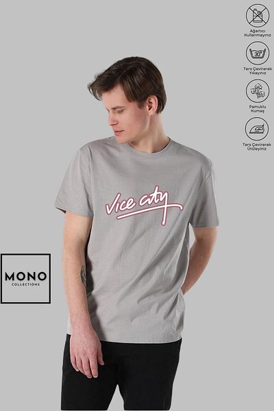 New Shine MONO COLLECTION Unisex Oversize Βαμβακερό κοντομάνικο μπλουζάκι με λαιμόκοψη Vice City
