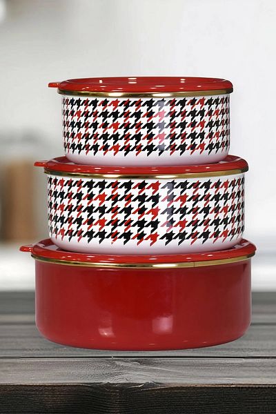 PR HOME Forte Red Enamel - Triple Storage Set