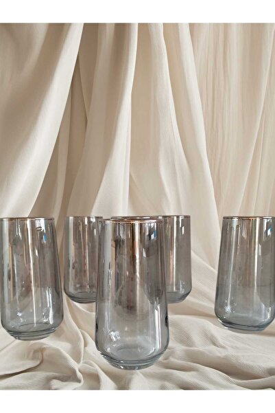 P H Panayır Home Füme -Siyah 6 Adet Meşrubat Su Bardak Takımı Gümüş Yaldız