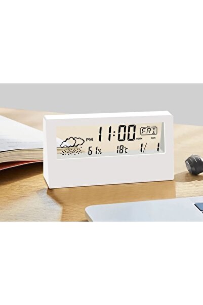 KeşifHOME Şeffaf Tasarım Akıllı Masa Saati Termometre Nem Ölçer Hava Durumu T...