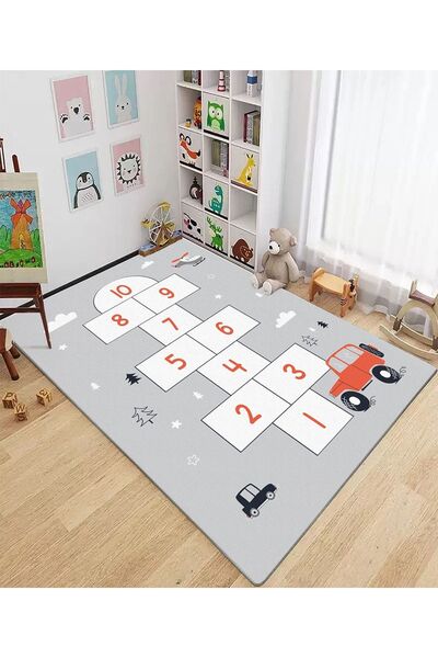 KARNAVAL HOME Volonte Turuncu Iskandinav Arabalı Seksek Çocuk Odası Eğitici Oyun Halısı