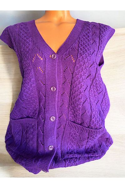TUTUYA TEXTIL Houndstooth Knitted Dowry Casual Pocketed Knitwear Mother's Vest Winter Seasonal Vest