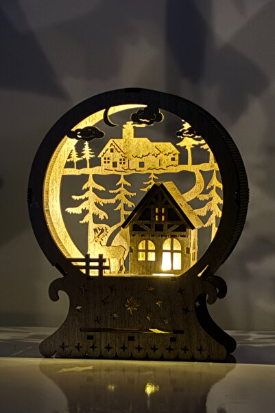woodenreal Ahşap Işıklı Yılbaşı Hediyelik Ev Dekoru - Sıcak LED Tasarım