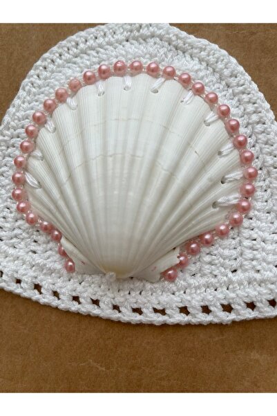 scyllastore Anita Natural Seashell Pink Bead Detailed Special Design Crochet Designer Bikini Set