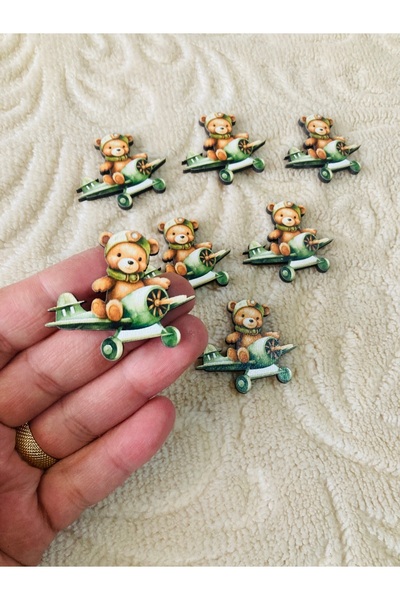 guluslazerkesim 15 ADET UÇAK VE PİLOT AYICIK DESENLİ UV BASKILI FİGÜR 4 CM Fİ...