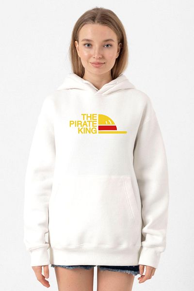 Tshirthane One Piece Anime Luffy The Pirate King White Women's 3ip Hooded Sweatshirt