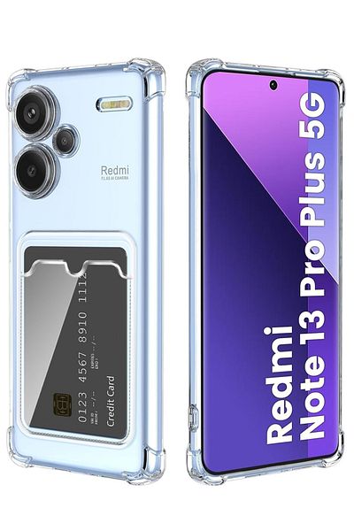 CaseArt غطاء حماية لهاتف Xiaomi Redmi Note 13 Pro Plus من السيليكون الشفاف ممتص للصدمات مع حامل بطاقة