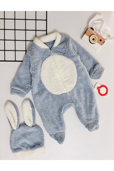 cacobutik bebek welsoft tavşan kulaklı şapkalı tulum
