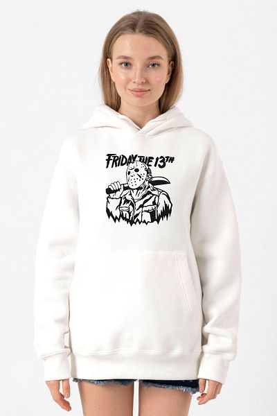 Tshirthane Friday The 13th Halloween White Women's 3ip Hooded Sweatshirt