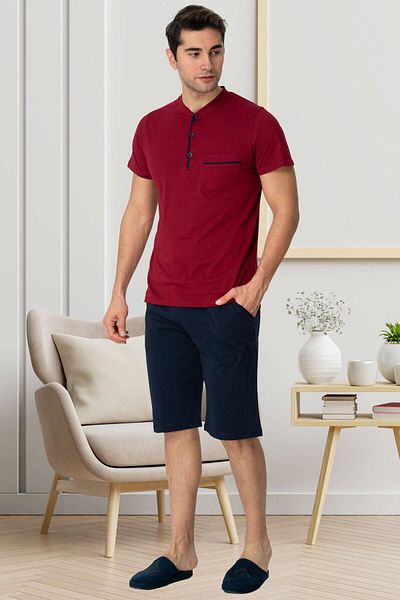 Mecit Pijama طقم بيجامة رجالي من Mecit 2769 باللون العنابي مقاس كبير مع شورت