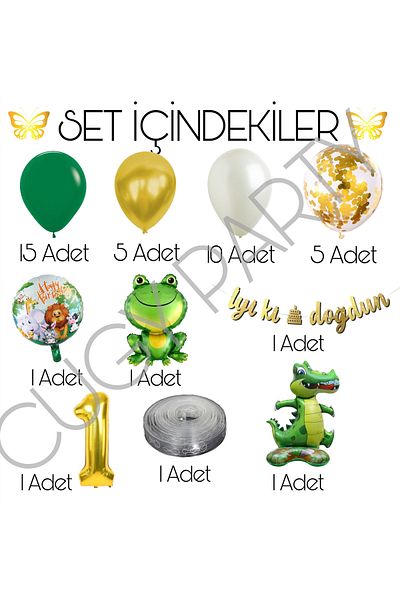 CUGY Green Forest Concept Birthday Decoration Party Set with Frog and Crocodile Figures