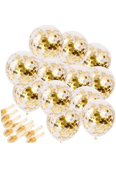 Hubb Transparent Balloon with Gold Confet 10 Pcs 30 cm