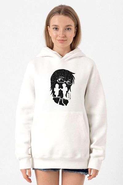 Tshirthane Erased Anime Black White Silhoette White Women's 3ip Hooded Sweatshirt