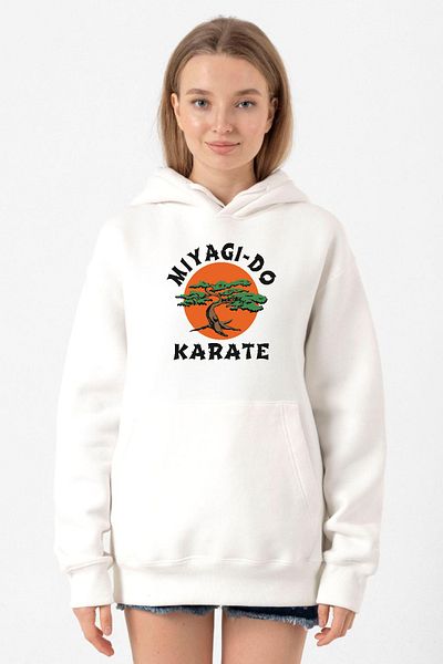 Tshirthane Cobra Kai Miyagi Do Karate White Women's 3ip Hooded Sweatshirt