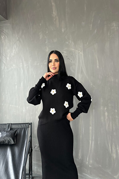 LİLA İSTANBUL الياقة المدورة مزدوجة تريكو فستان طباعة الأزهار