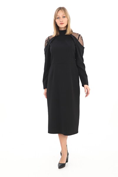 etselements Back Lace Detail Turtleneck Evening Dress 7085