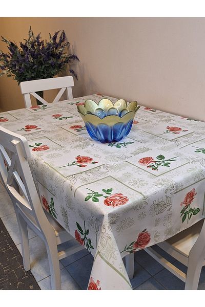 Başak Ev Tekstili Red Patterned Fiber Pvc Oilcloth - Erasable Tablecloth
