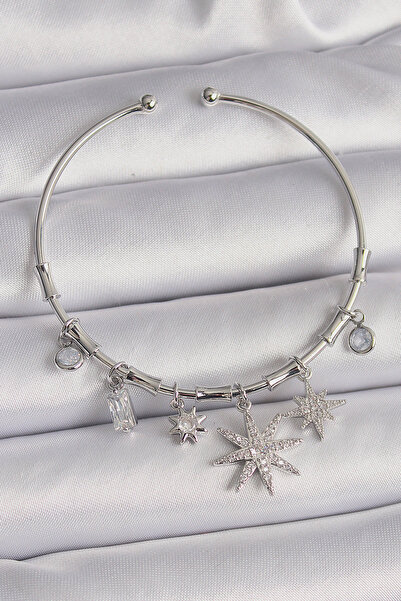 USLUCAN ALIŞVERİŞ Brass Silver Color Dangle Zircon Stone Pole Star Figure Cha...