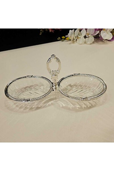 MaviDamla 1 Piece 2 Compartments - Cookie Bowl with Cast Metal Frame and Silv...